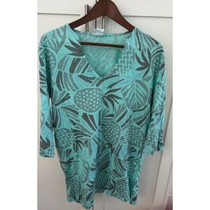 Sun Moda California Cover-Up Tunic Top Pineapple Print‎ Beach Resort M